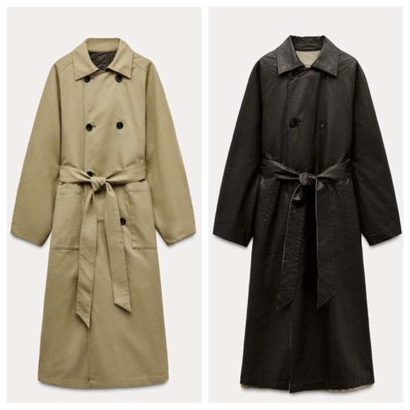 Zara Jackets & Blazers - NWT. Zara ZW Collection Brown/Ecru Reversible Collared Trench Coat. Size XS.
